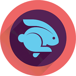 Haas Reklame logo met een blauw konijn op een roze achtergrond.